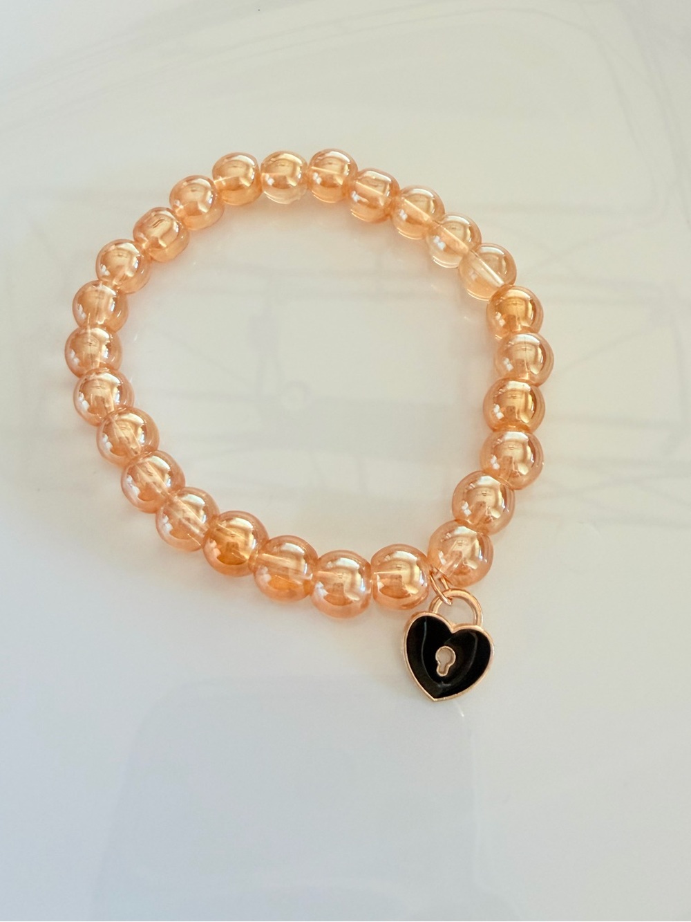 Golden Beaded Heart Lock Charm Bracelet